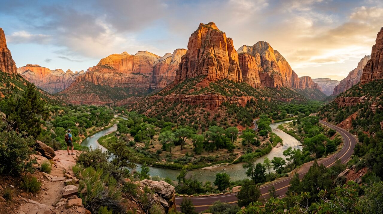 Red sandstone cliffs of Zion National Park, Utah