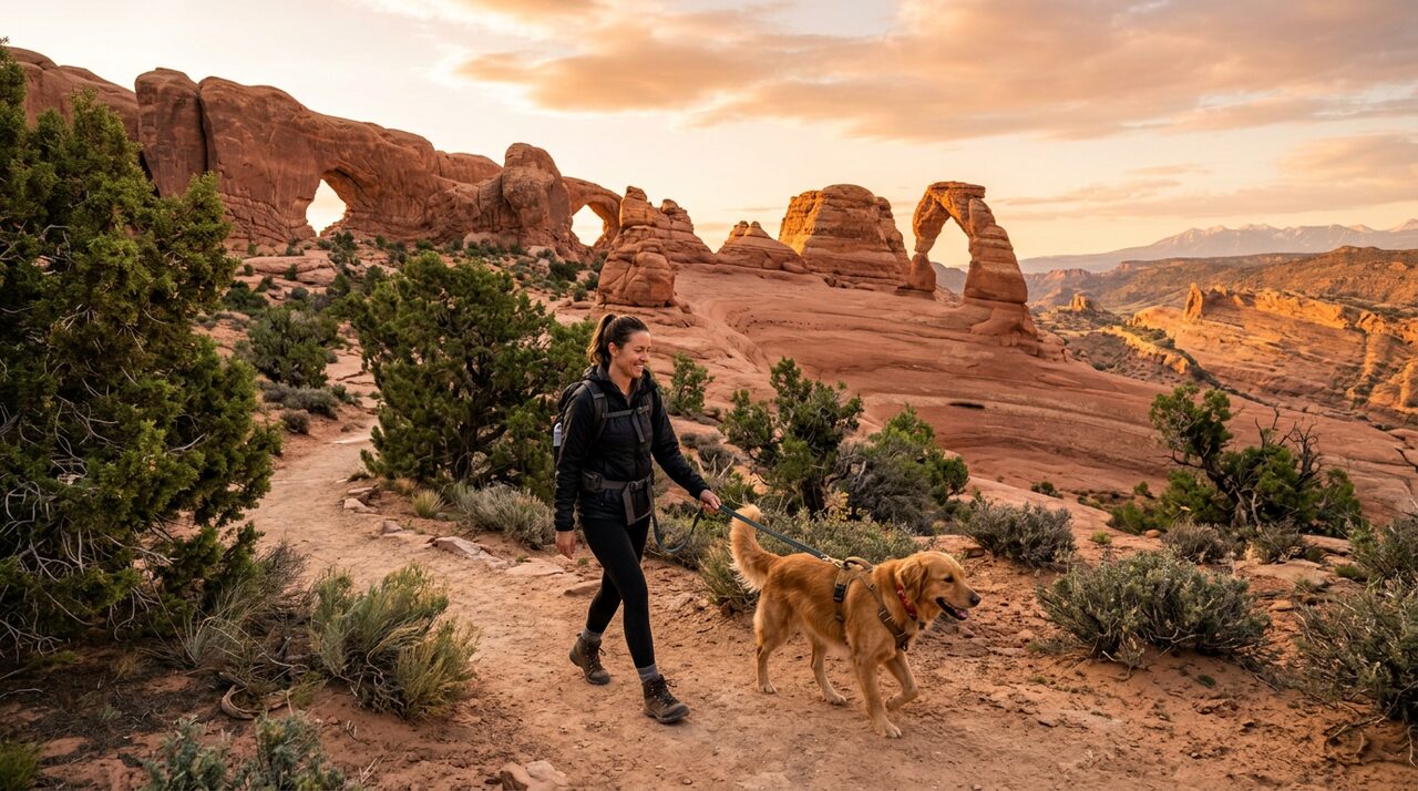 Sandstone trail in Arches National Park, Utah