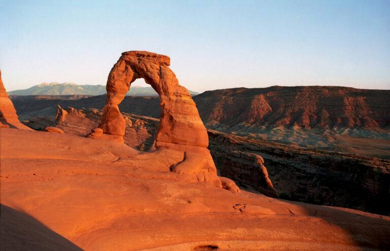 Delicate Arch in Arches National Park near Moab, Utah at sunset