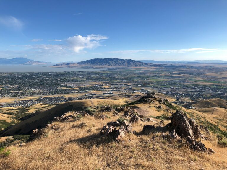Utah Valley overlook from Little Mountain above Lehi looking southwest across Saratoga Springs and Eagle Mountain