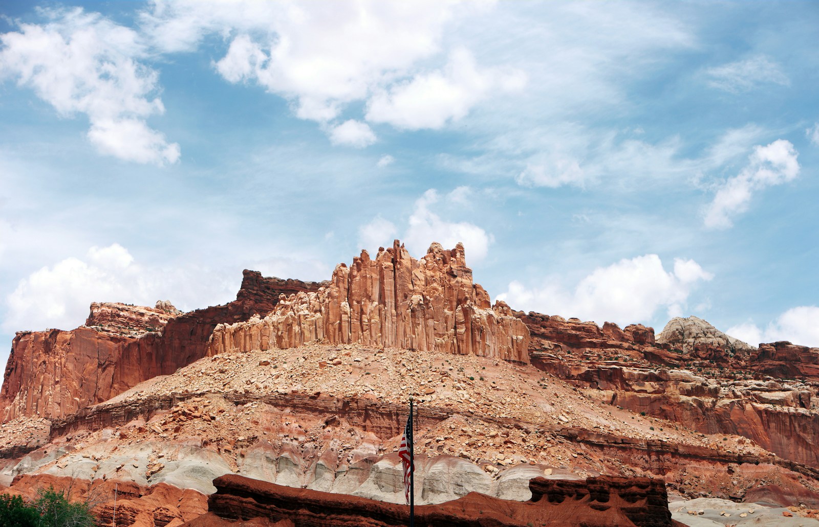 The Castle rock formation rising above the Waterpocket Fold in Capitol Reef National Park, Utah