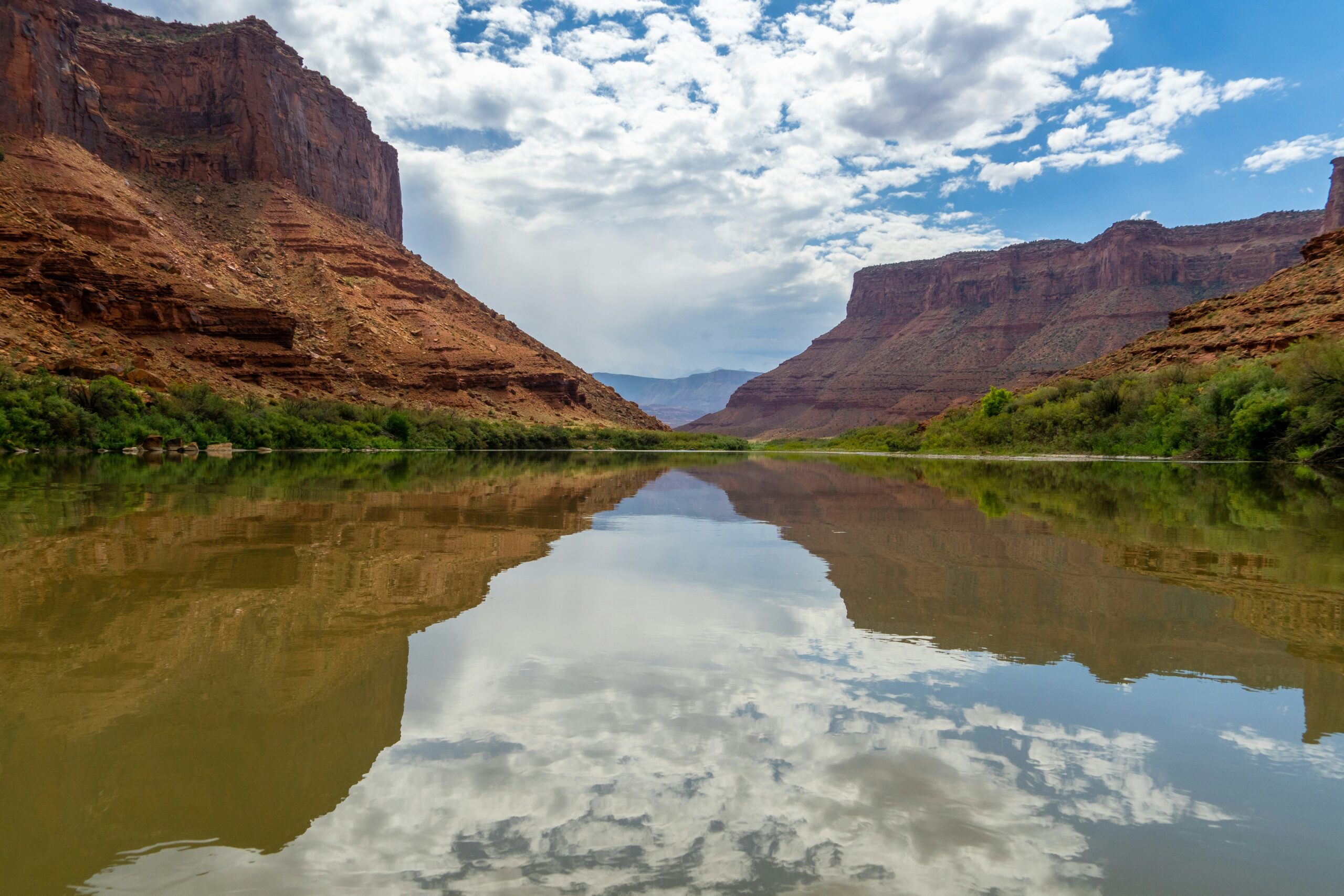 Colorado River winding through the red rock canyons near Moab, Utah