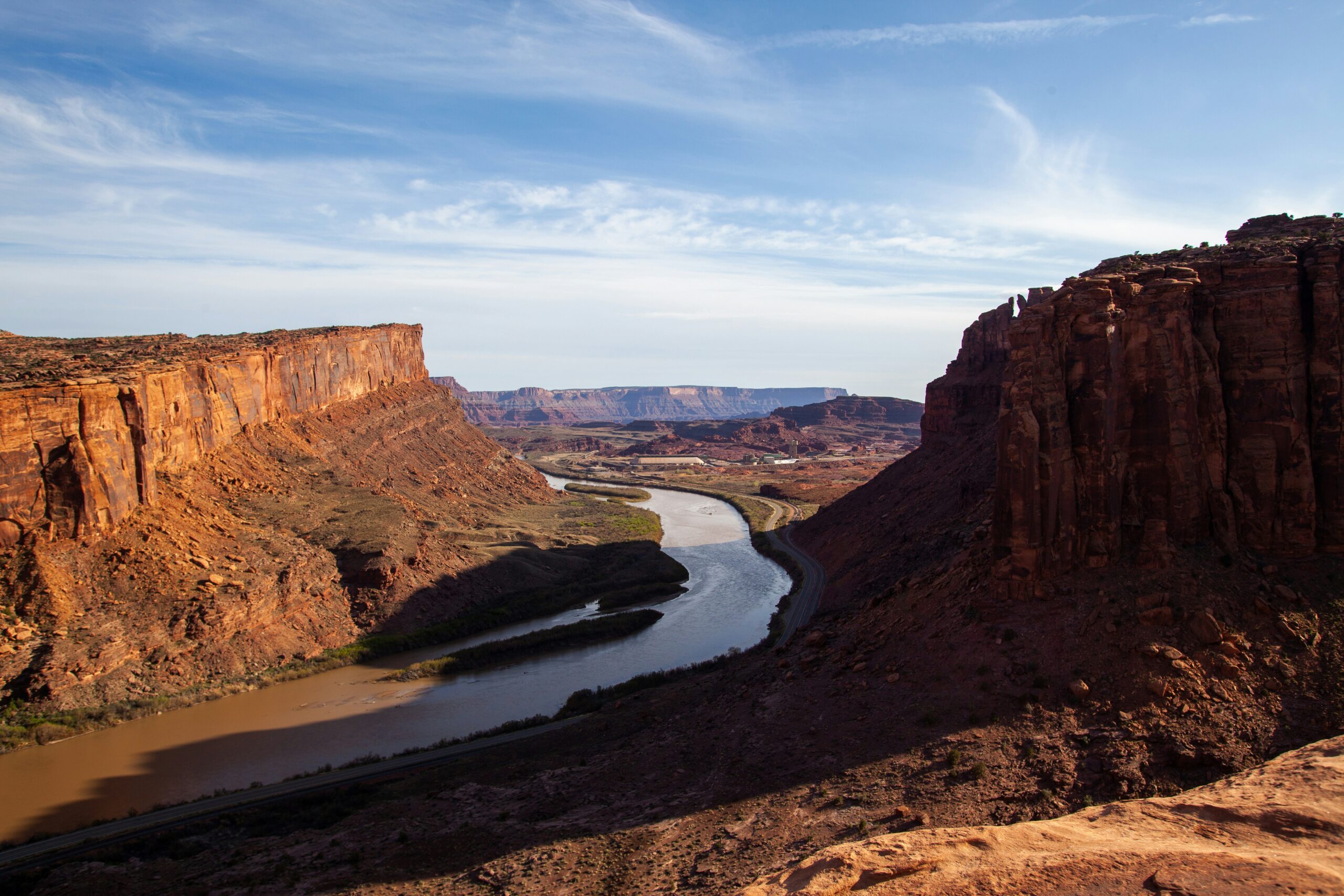 The Colorado River winding through red-rock canyons near Moab Utah, the gateway town for Canyonlands National Park