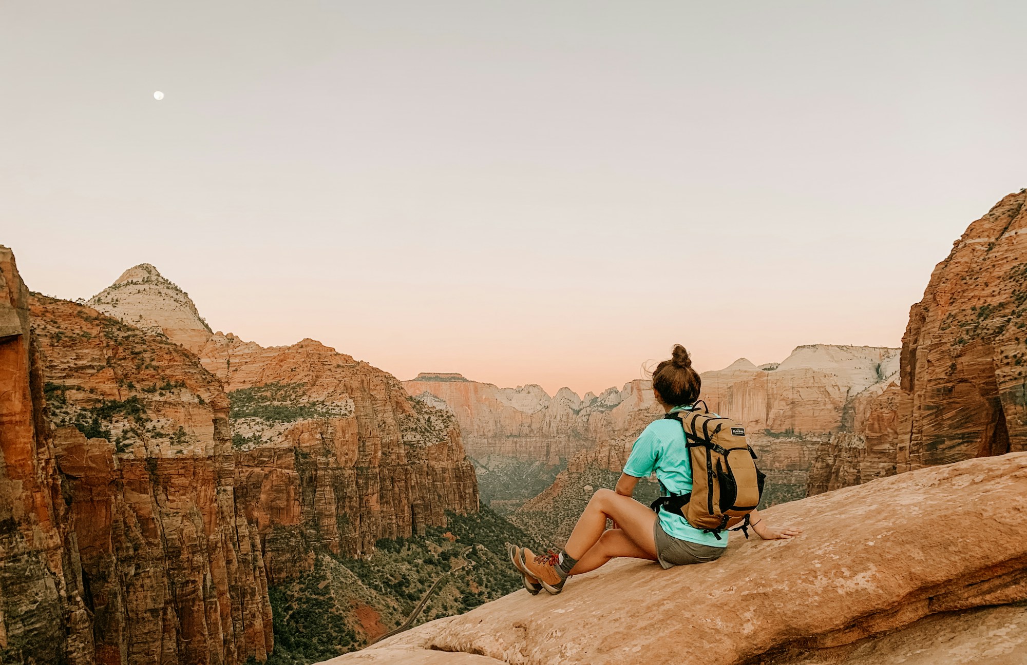 Sunrise view of Zion Canyon from the Observation Point overlook trail above Angels Landing