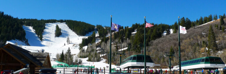 Ski runs and chairlifts above the base village at Deer Valley Resort in Park City, Utah
