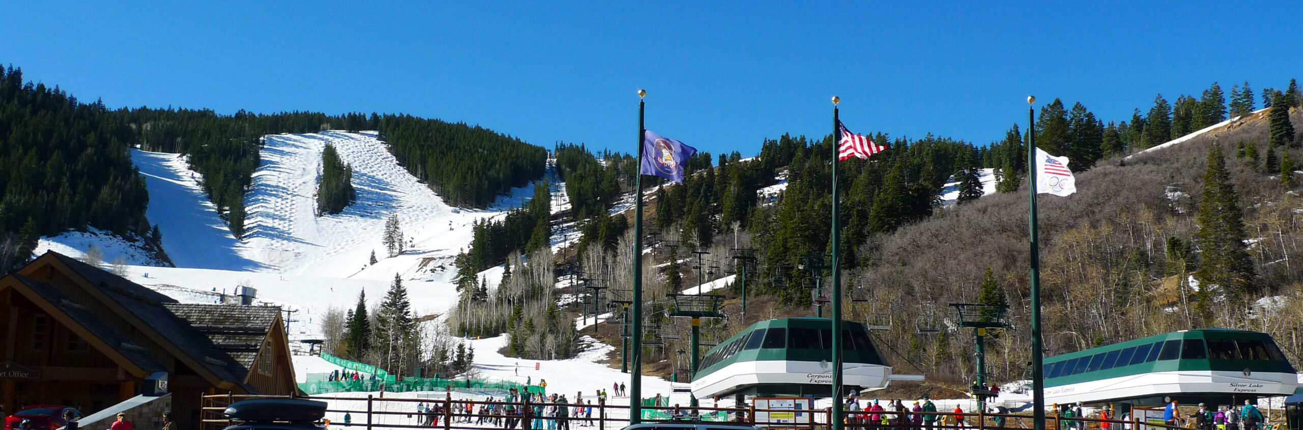 Ski runs and chairlifts above the base village at Deer Valley Resort in Park City, Utah